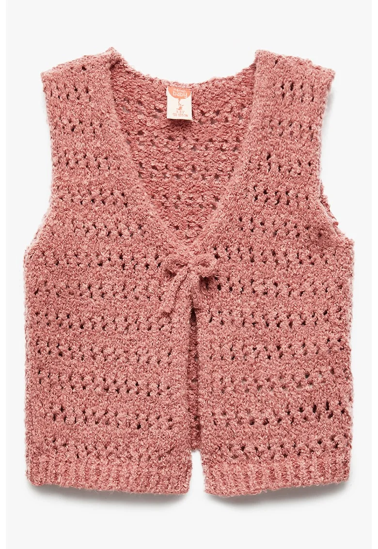 Vesta din tricot cu inchidere cu snur, Roz prafuit