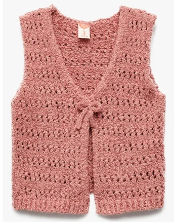 Vesta din tricot cu inchidere cu snur, Roz prafuit