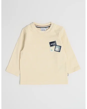 Bluza de bumbac cu decolteu la baza gatului si logo, Albastru ultramarin/Bej