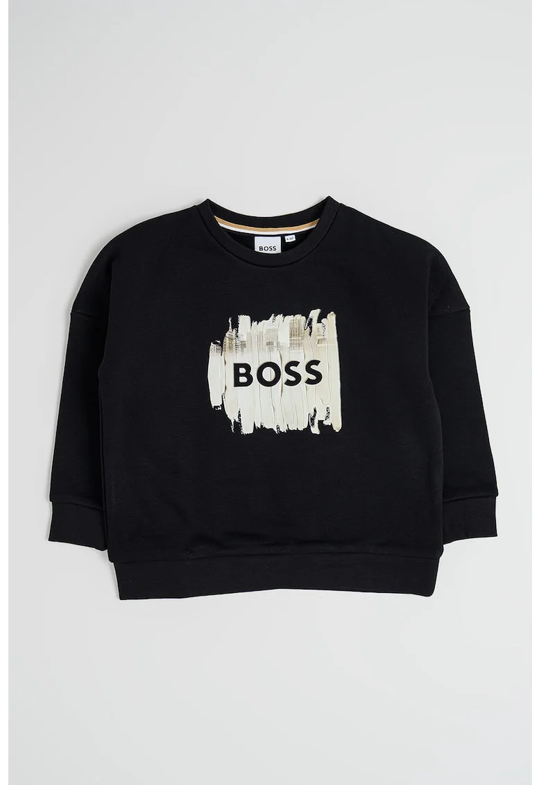 Bluza de trening din amestec de bumbac cu imprimeu logo, Negru/Bej