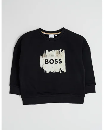 Bluza de trening din amestec de bumbac cu imprimeu logo, Negru/Bej