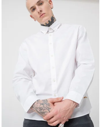 Camasa din bumbac organic cu guler ascutit, Alb optic