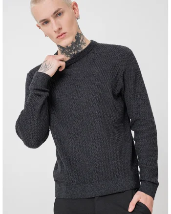 Pulover slim fit cu model texturat, Negru melange
