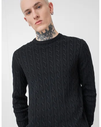 Pulover slim-fit cu design torsade, Negru