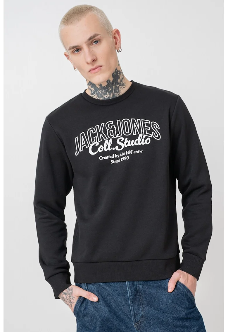 Bluza de trening regular-fit cu decolteu la baza gatului Makoto, Alb/Negru