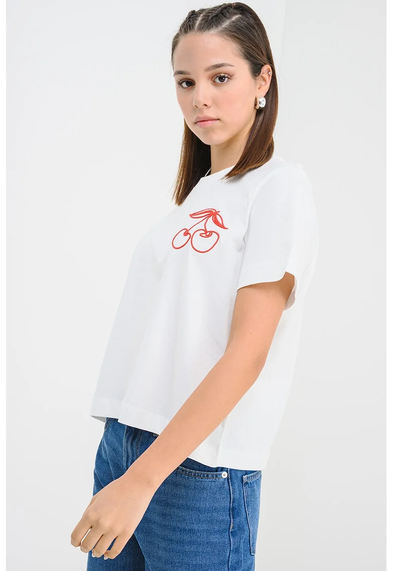 Tricou din bumbac organic cu imprimeu, Rosu/Alb