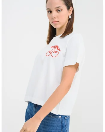 Tricou din bumbac organic cu imprimeu, Rosu/Alb