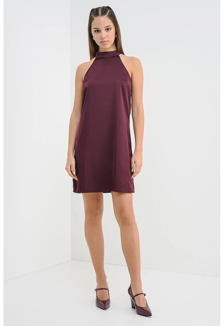 Rochie mini cu decolteu halter, Violet pruna