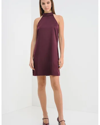 Rochie mini cu decolteu halter, Violet pruna