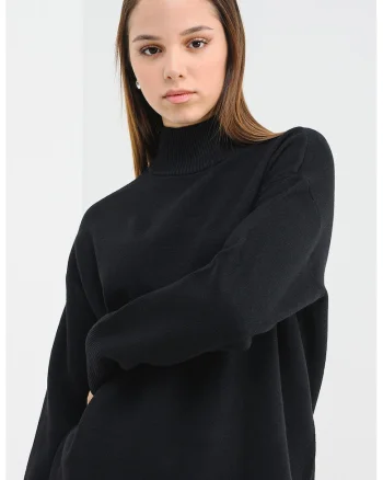Pulover uni lejer cu guler inalt, Negru