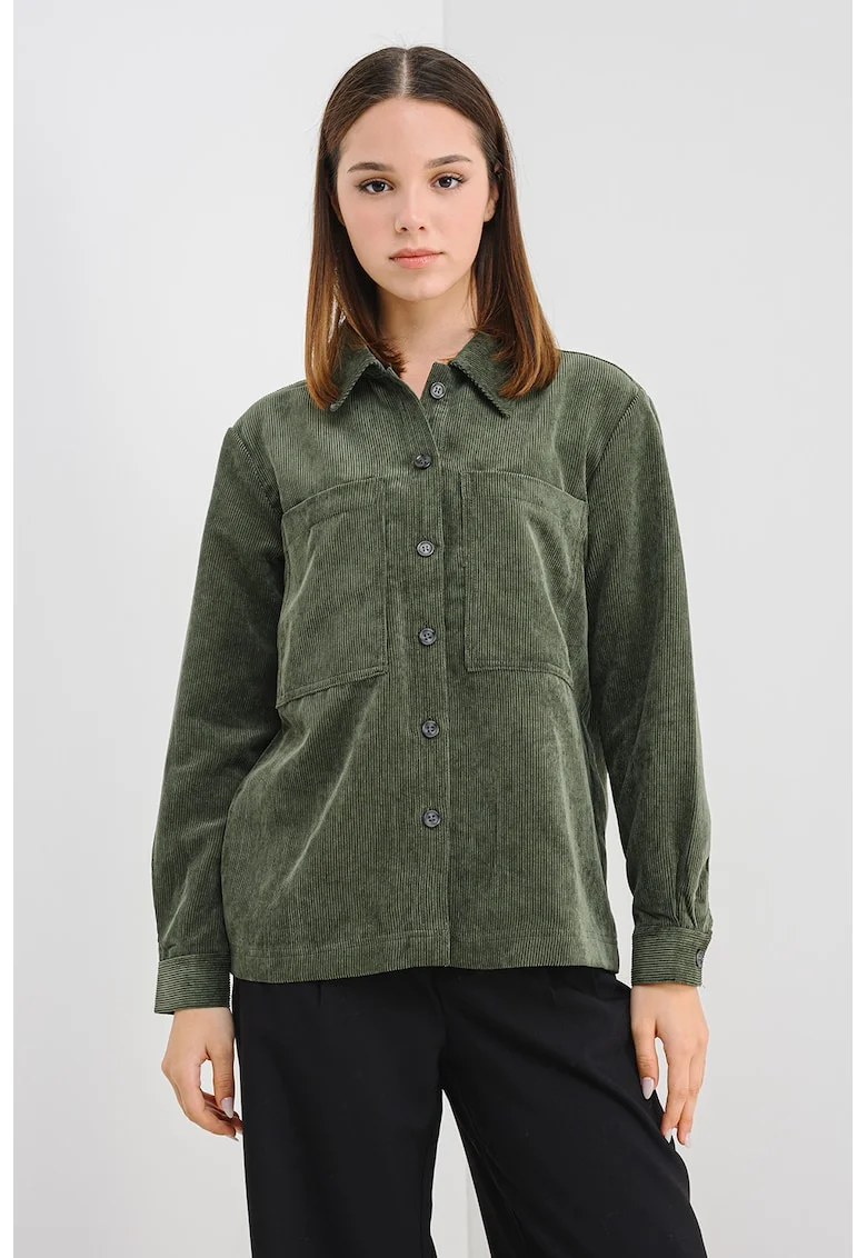 Camasa uni cu buzunare pe piept, Verde inchis