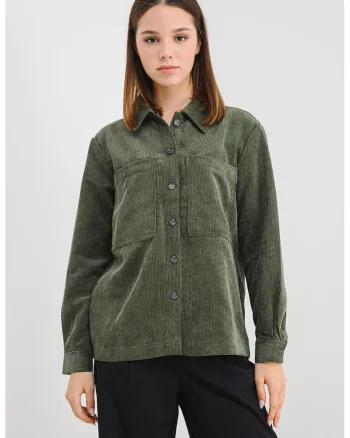 Camasa uni cu buzunare pe piept, Verde inchis