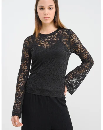 Bluza de dantela Kanya, Negru/Transparent