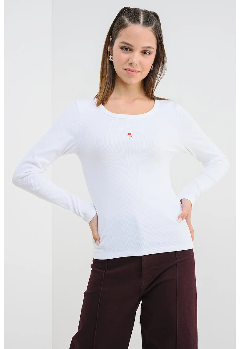 Bluza din amestec de bumbac organic cu striatii, Alb optic