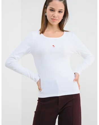 Bluza din amestec de bumbac organic cu striatii, Alb optic