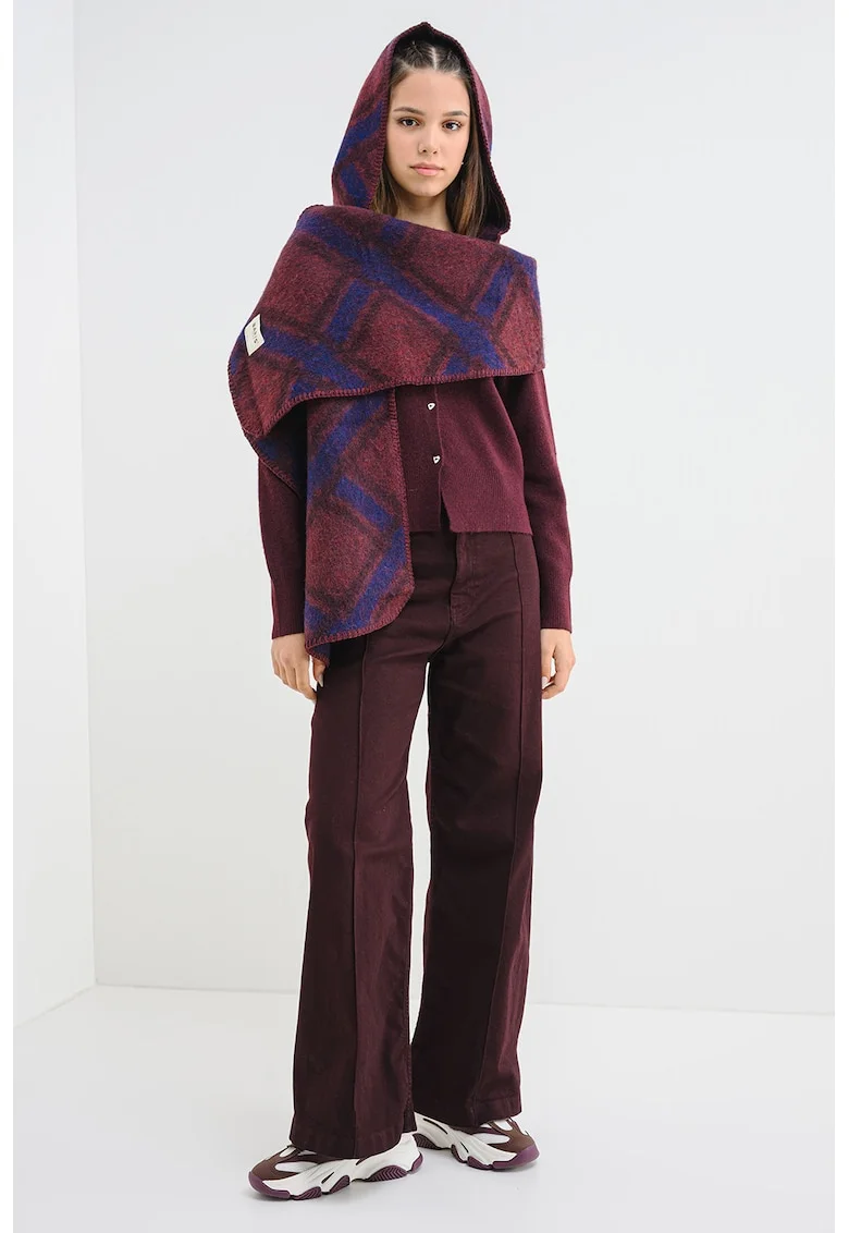 Cardigan cu maneci lungi si nasturi, Violet pruna