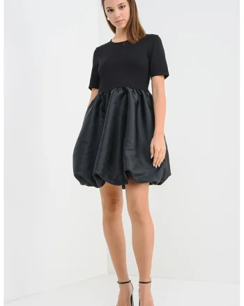 Rochie scurta cu aspect 2in1 si maneci scurte, Negru