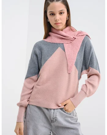 Pulover lejer cu model colorblock, Gri/Roz prafuit