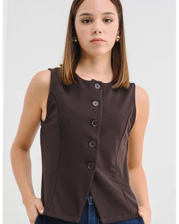 Bluza slim fit cu nasturi, Maro inchis