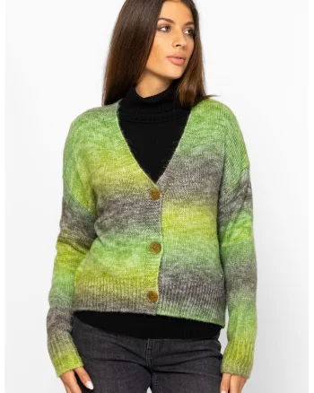Cardigan cu model tie-dye si decolteu in V, Verde/Gri inchis
