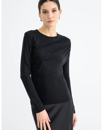 Bluza slim-fit cu fronseuri, Negru