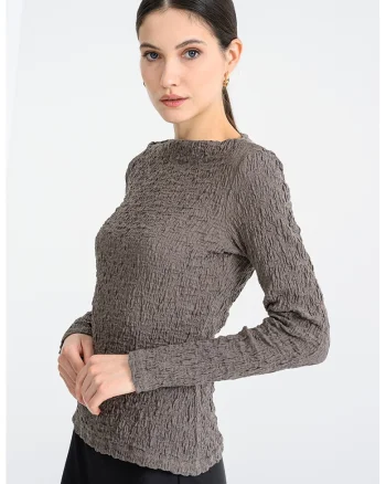 Bluza texturata cu decolteu barcuta, Gri inchis