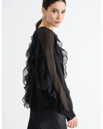 Bluza semitransparenta cu volane, Negru