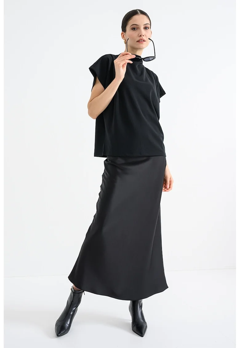 Bluza cu fronseuri si maneci scurte, Negru