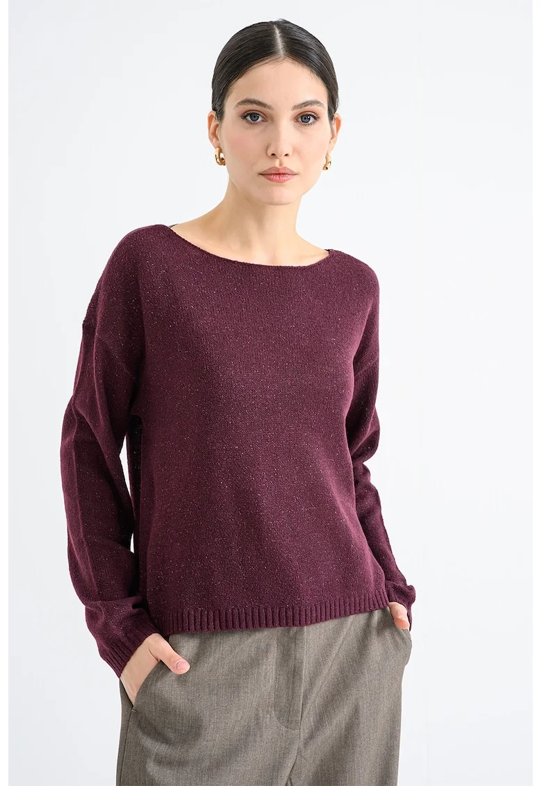 Pulover tricotat fin cu croiala lejera si maneci cazute, Violet tyrian