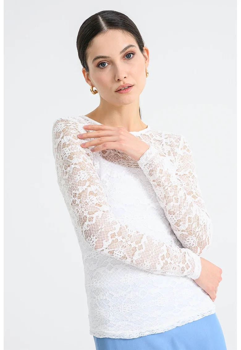 Bluza cu insertii din dantela, Alb murdar