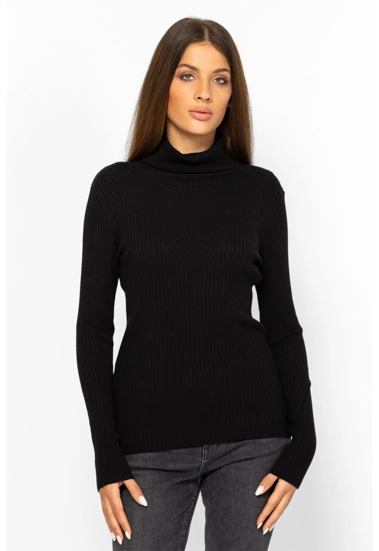 Pulover slim fit striat, Negru