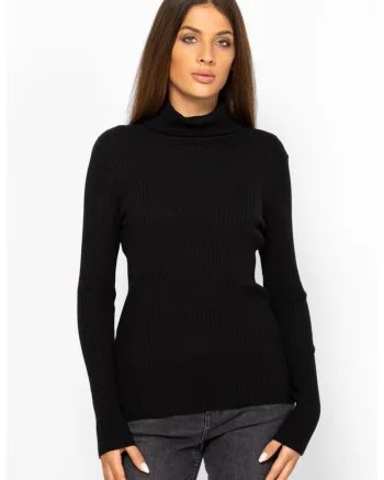 Pulover slim fit striat, Negru