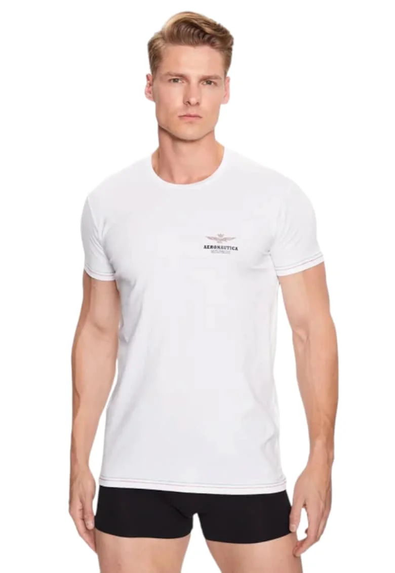 Tricou barbati cu aplicatie logo, Aerronautica Militare, Alb