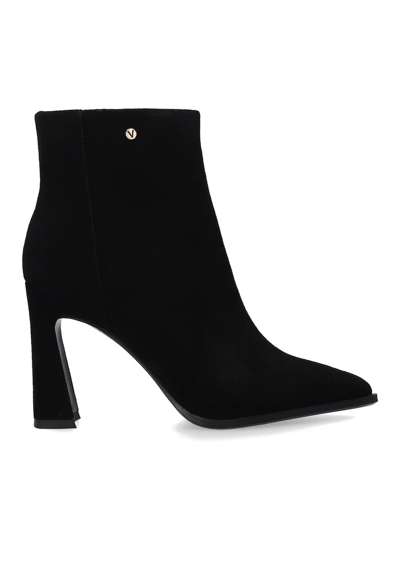 Ghete elegante din piele intoarsa neagra cu toc