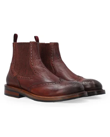 Ghete brogue perforate pentru barbati, din piele maro