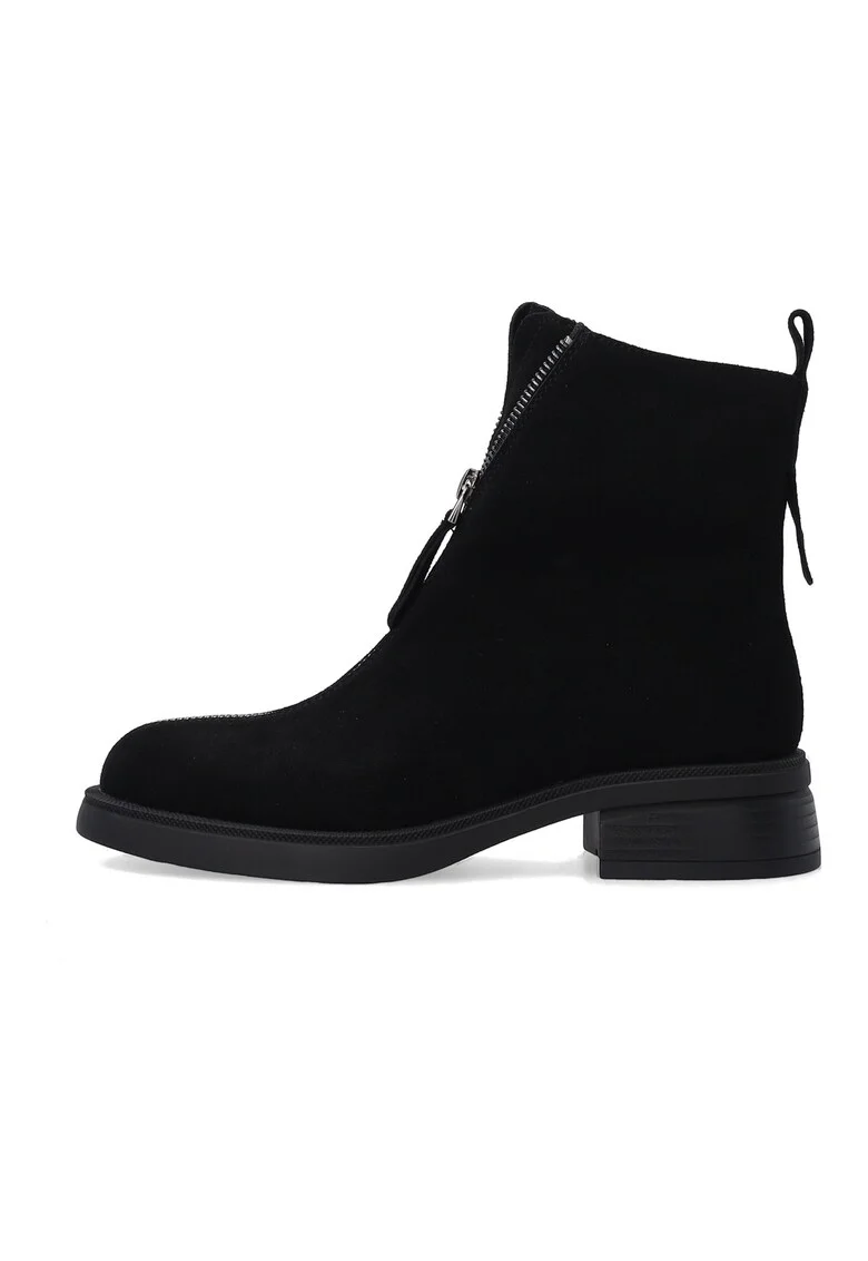 Botine de piele intoarsa cu fermoar decorativ