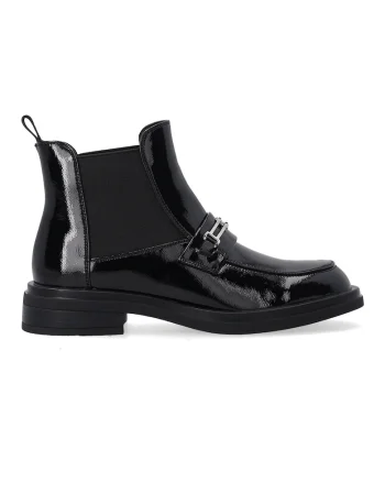 Ghete Chelsea negre lacuite cu ornament