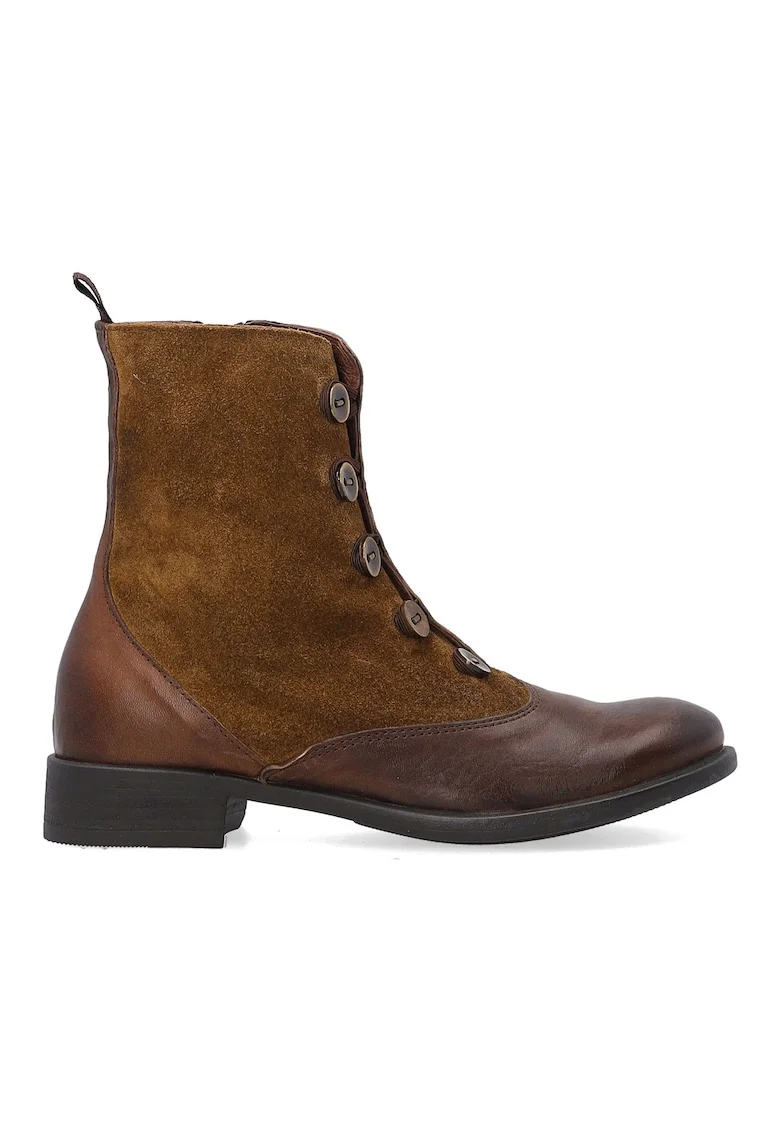 Botine de dama din piele combinata, maro