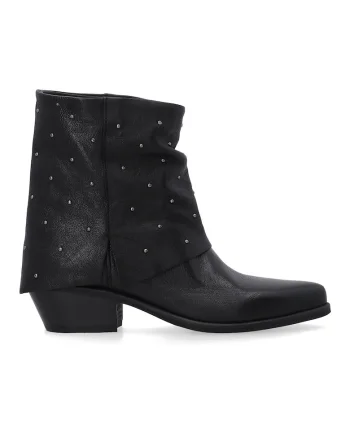 Botine negre din piele cu partea superioara rasfranta