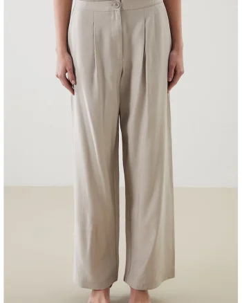 Pantaloni cu croiala ampla si talie elastica, Maro taupe