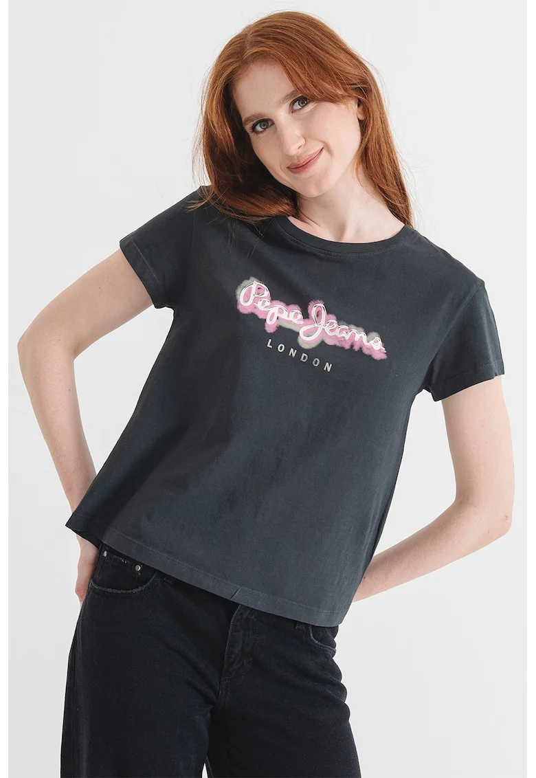 Tricou de bumbac Becky, Albastru prafuit/Alb optic/Roz prafuit