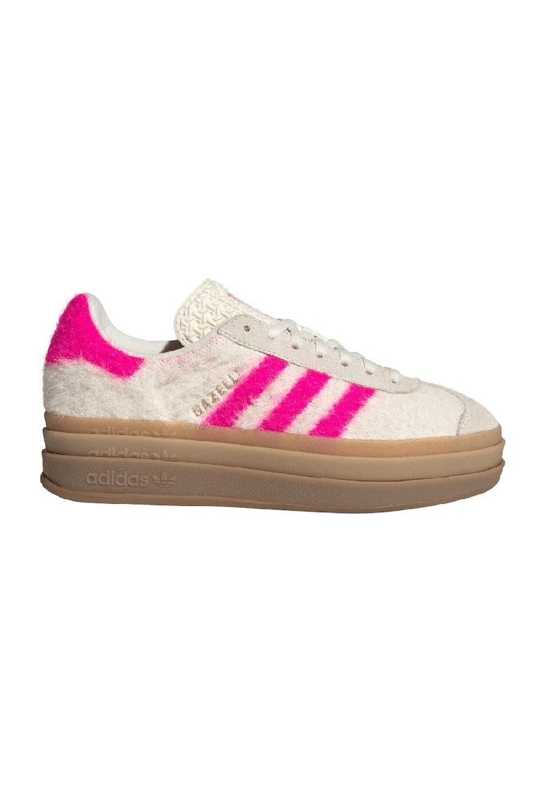 Pantofi sport din piele intoarsa cu garnituri pufoase Gazelle Bold, Fucsia/Crem