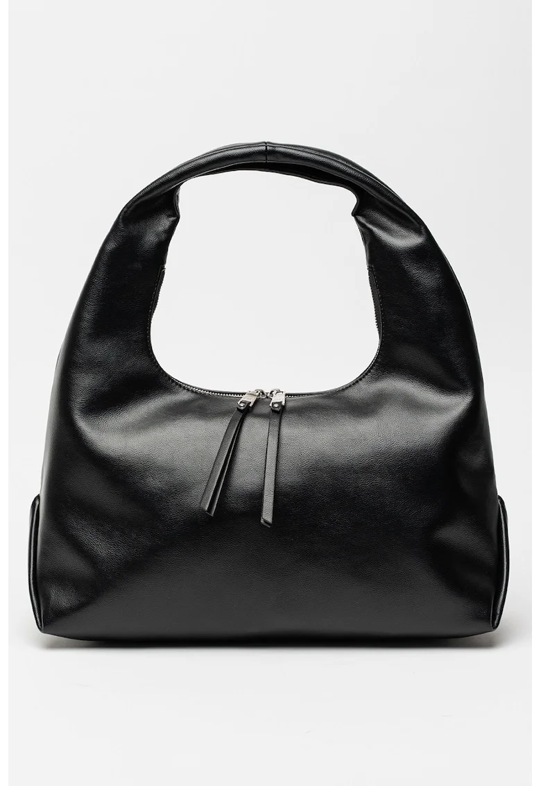 Geanta hobo de piele lacuita Iva, Negru