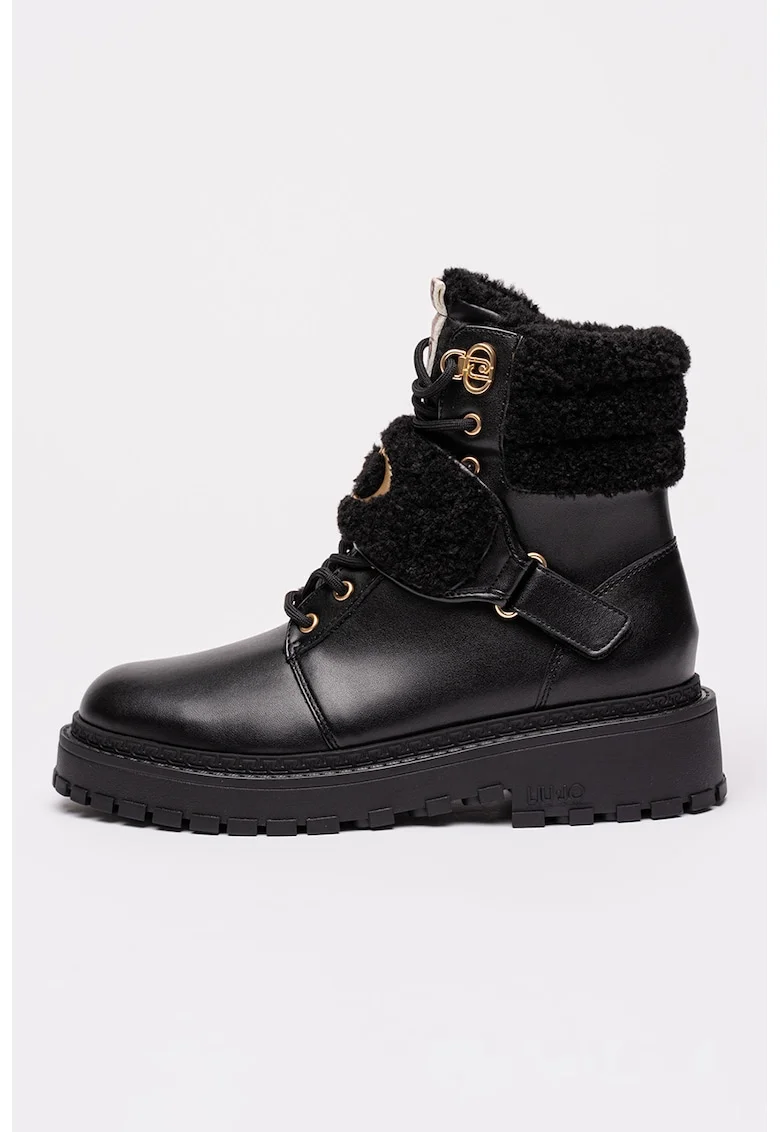 Bocanci cu garnituri din material teddy Rumi, Negru