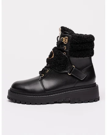 Bocanci cu garnituri din material teddy Rumi, Negru