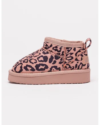 Ghete pull-on din material textil cu animal print, Negru/Roz