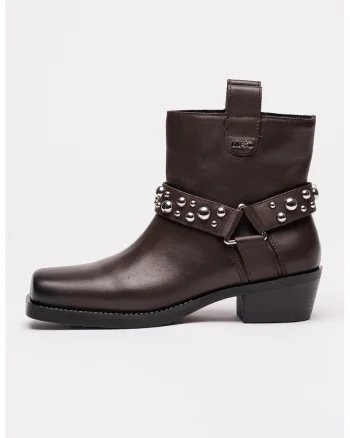 Ghete de piele cu varf patrat si toc Roxy 01, Maro cognac