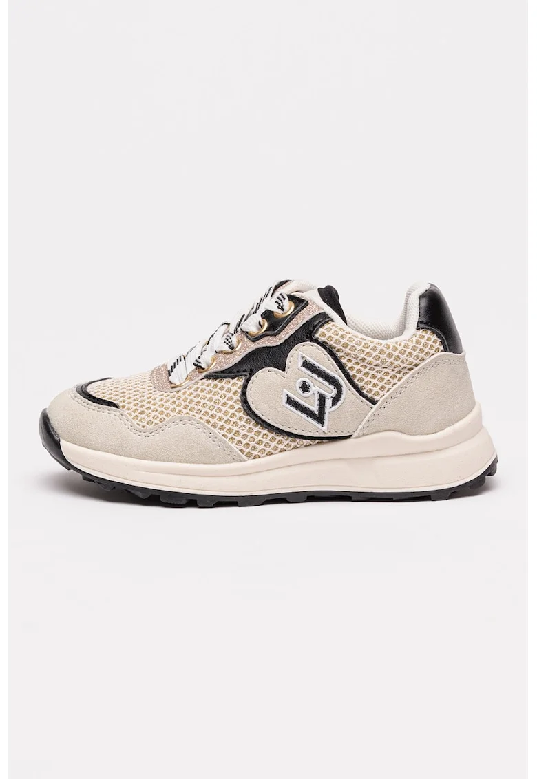 Pantofi sport din material sintetic cu garnituri din material textil, Auriu/Bej deschis