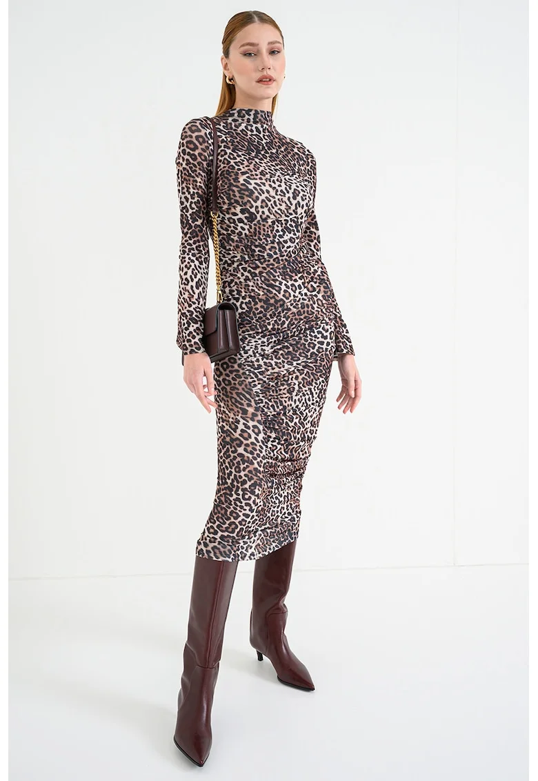 Rochie cambrata cu animal print Nardonnay, Maro/Bej
