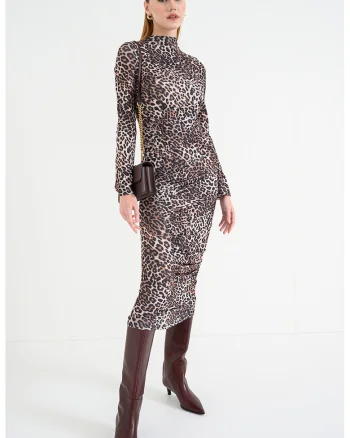 Rochie cambrata cu animal print Nardonnay, Maro/Bej